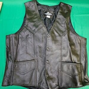 Western Express Leather Vest Black Medium Snap Buttons Cowboy Biker Western Wear
